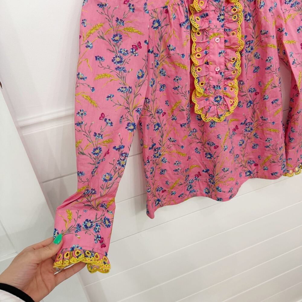 Women’s J. Crew Poplin Ruffle Blouse In Pink Liberty Size M?* - Picture 3 of 8